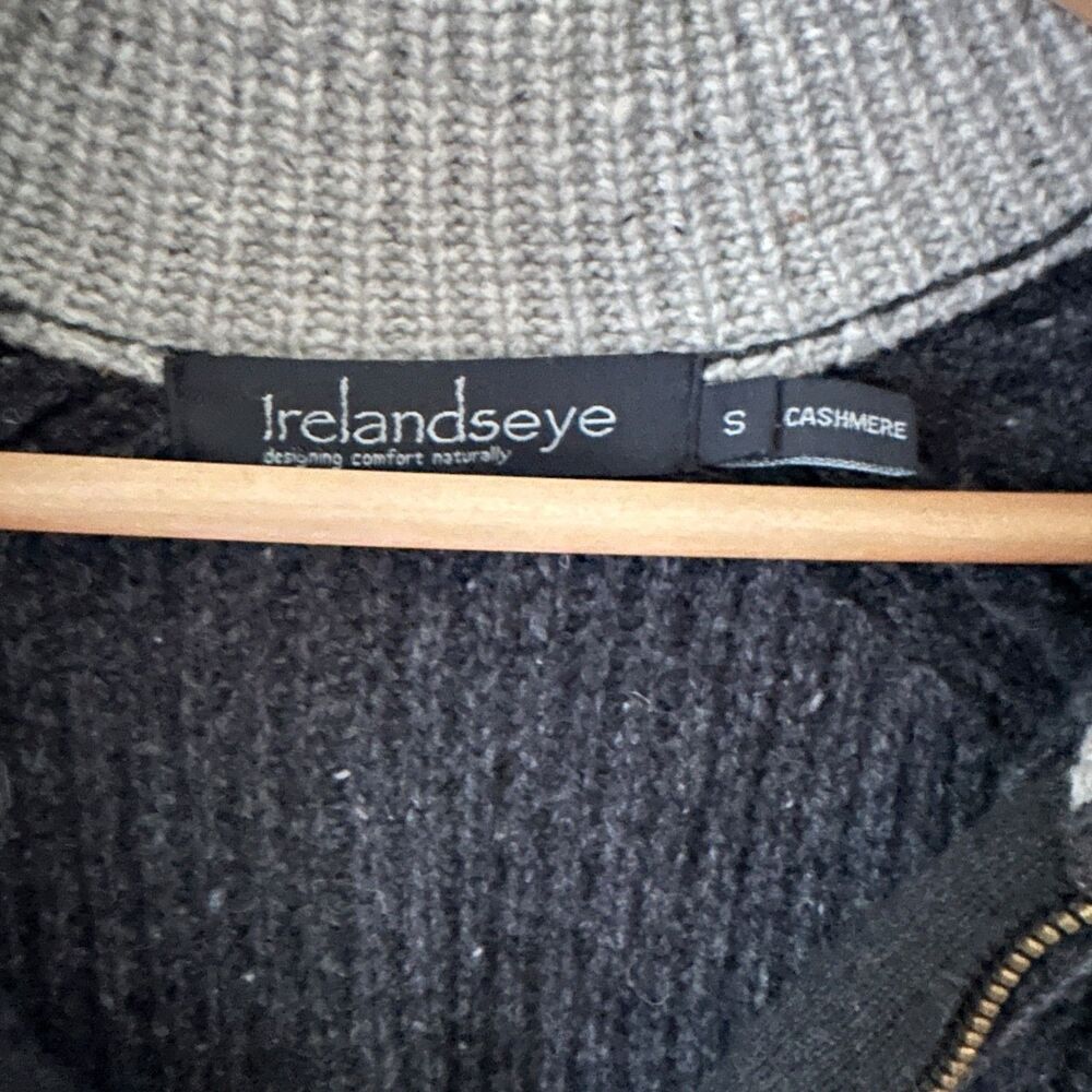 Irelandseye Men's Dark Grey Wool and Cashmere 1/4 Zip Cableknit Sweater S - Picture 6 of 6
